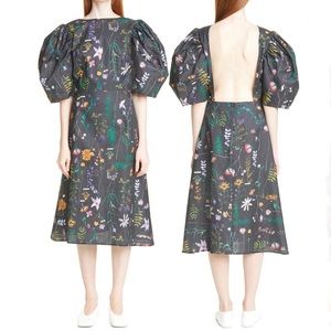 NWT Dauphinette Bleeding Hearts Scrapbook Floral Open Back Midi Dress Black Sz 8